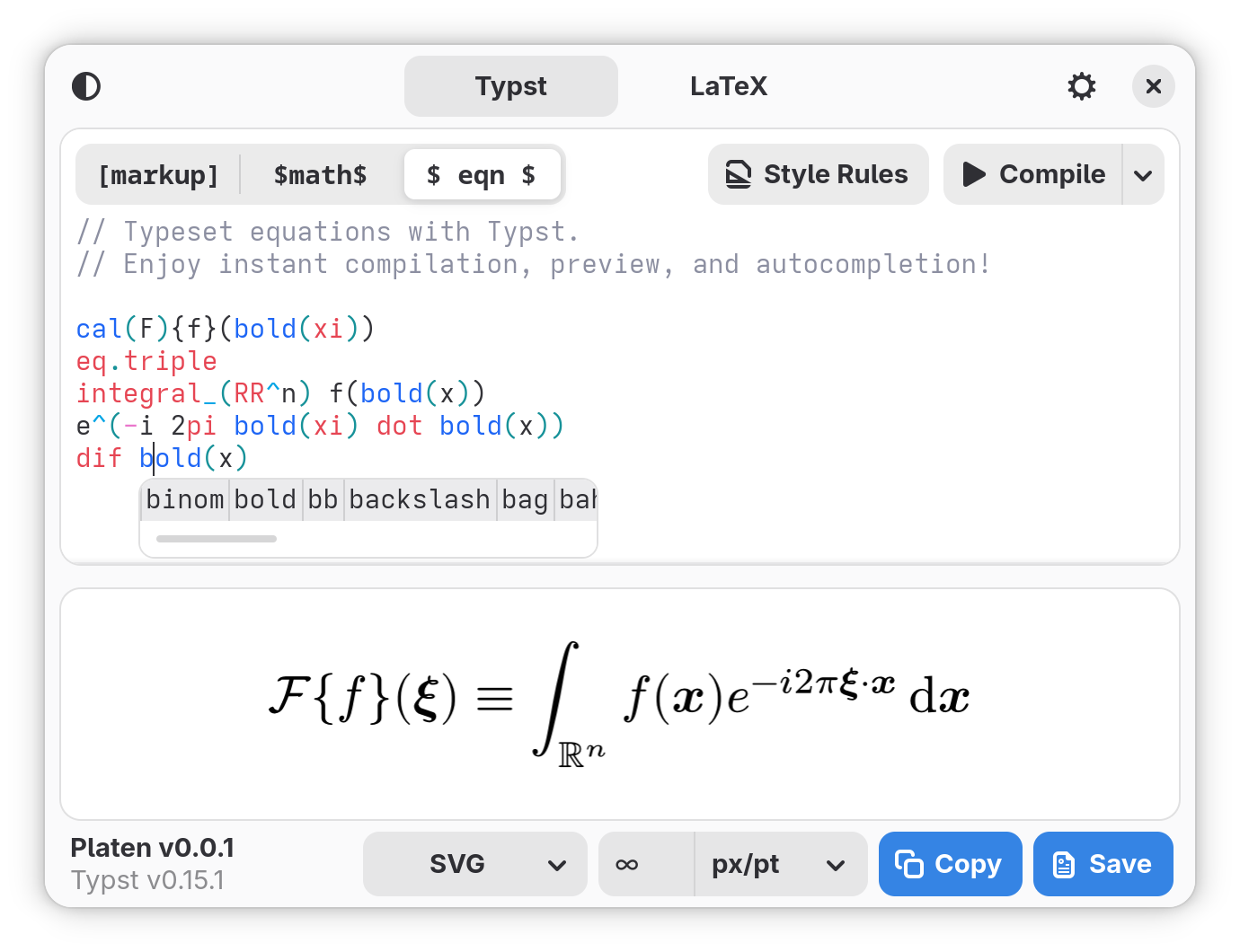 Typesetting Fourier Transform in Typst