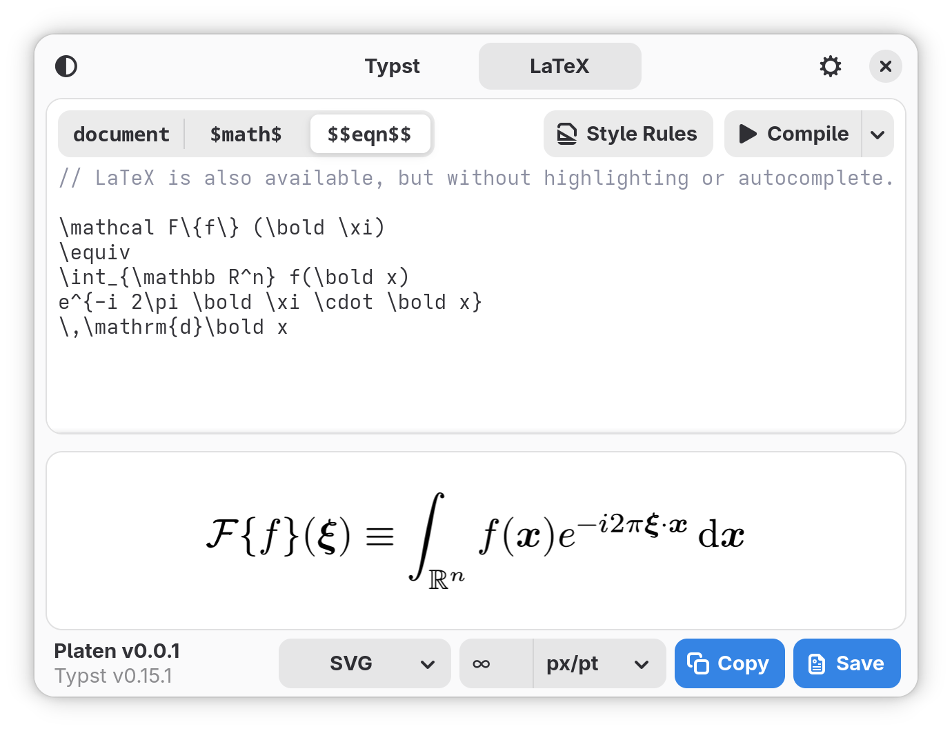 Typesetting Fourier Transform in TeX